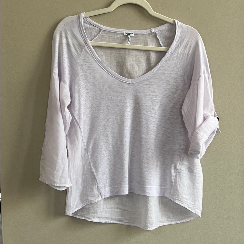 Splendid Everly Slub V Neck lilac high low 3/4 sleeve roll tab top size XS